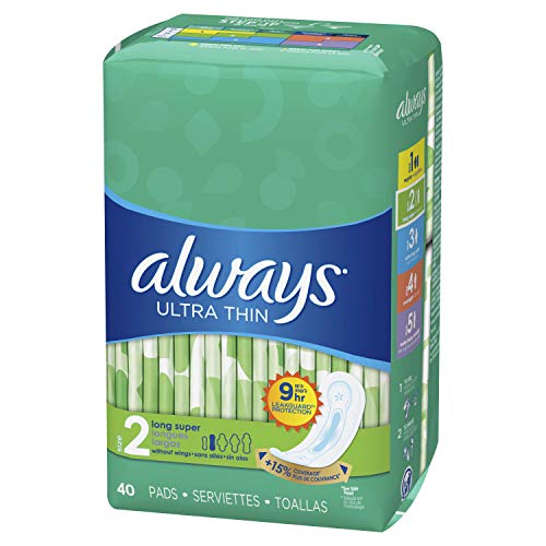 ALWAYS Ultra Thin Size 2 Super Pads Without Wings Unscented, 40 Count, Pack of 3