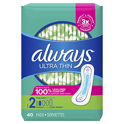 ALWAYS Ultra Thin Size 2 Super Pads Without Wings Unscented, 40 Count, Pack of 3