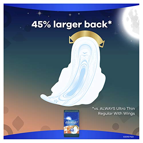 Always Ultra Thin, Size 4, Overnight Pads With Wings, Unscented, 50 Count (Pa...