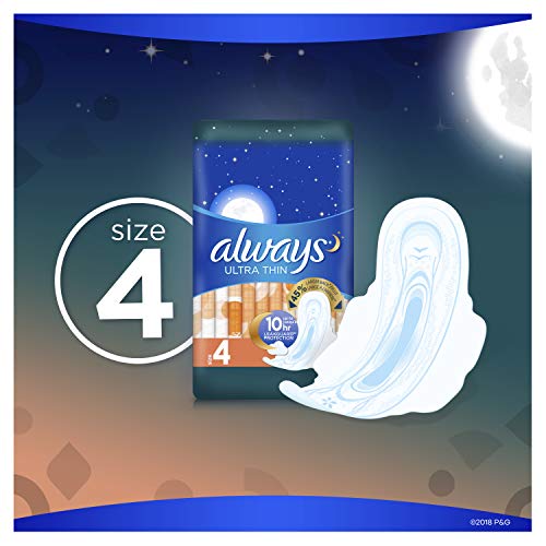 Always Ultra Thin, Size 4, Overnight Pads With Wings, Unscented, 50 Count (Pa...