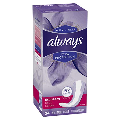 Always Xtra Protection Daily Feminine Panty Liners for Women, Extra Long, Uns...