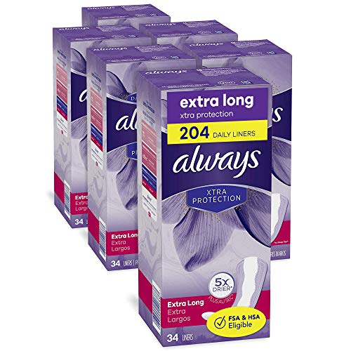 Always Xtra Protection Daily Feminine Panty Liners for Women, Extra Long, Uns...