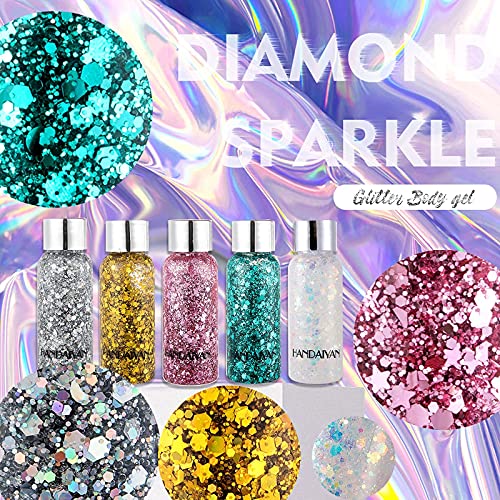 Body Glitter Holographic Glitter Liquid for Festival Make Up,Face Glitter Seq...