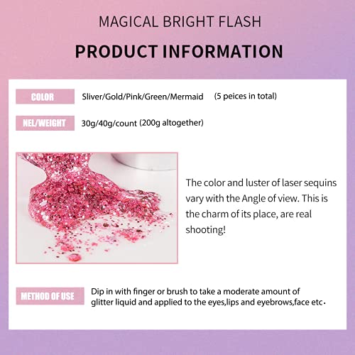 Body Glitter Holographic Glitter Liquid for Festival Make Up,Face Glitter Seq...