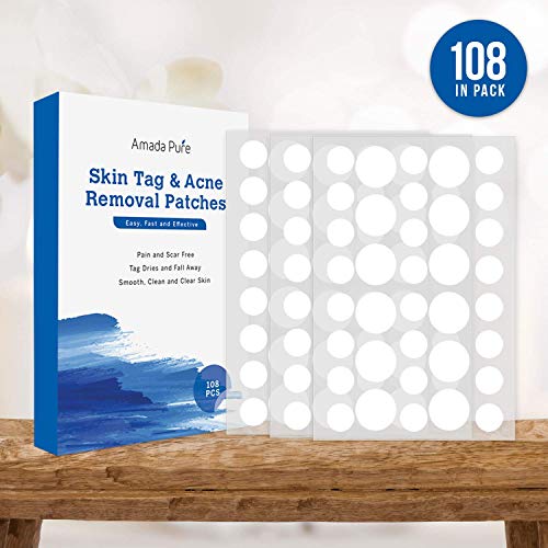 AmadaPure Skin Tag and Acne Remover 108 Patches, Wart and Mole Remover Set,Te...