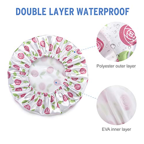 AmazerBath Shower Caps for Women Reusable Waterproof, 4-Pack Printed Cute Sho...