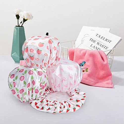 AmazerBath Shower Caps for Women Reusable Waterproof, 4-Pack Printed Cute Sho...