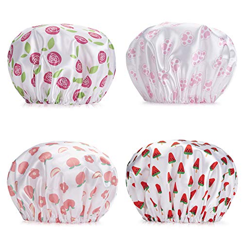 AmazerBath Shower Caps for Women Reusable Waterproof, 4-Pack Printed Cute Sho...