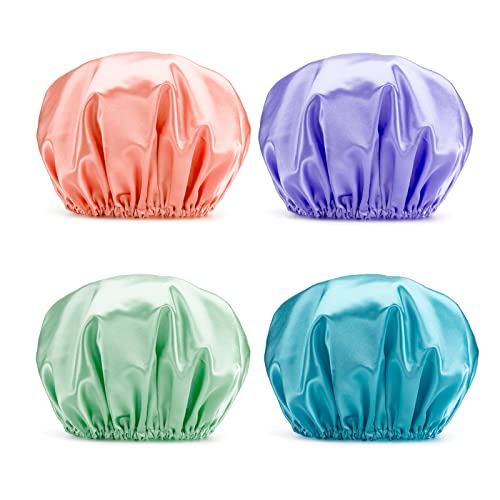 AmazerBath Shower Caps for Women Reusable Waterproof, 4 Pack Women Shower Cap...