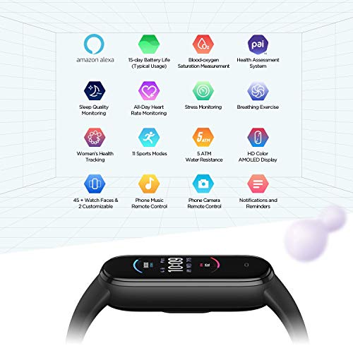 Amazfit Band 5 Fitness Tracker with Alexa Built-in, 15-Day Battery Life, Bloo...
