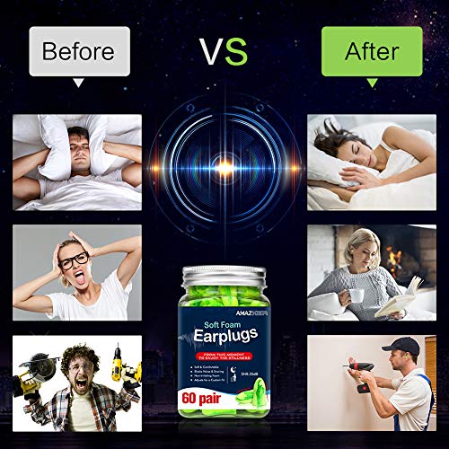 Ear Plugs AMAZKER Bell-Shaped 60 Pairs Ultra Soft Earplugs SNR-35dB Perfect f...