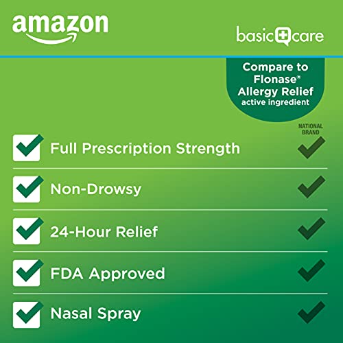 Amazon Basic Care 24-Hour Allergy Relief Nasal Spray, Fluticasone Propionate ...