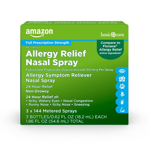 Amazon Basic Care 24-Hour Allergy Relief Nasal Spray, Fluticasone Propionate ...