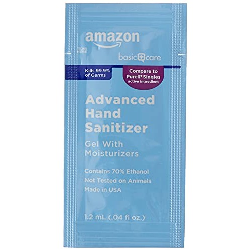 Amazon Basic Care Advanced Hand Sanitizer, 160 Individual Gel Packets, Kills ...