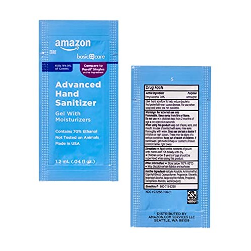 Amazon Basic Care Advanced Hand Sanitizer, 160 Individual Gel Packets, Kills ...