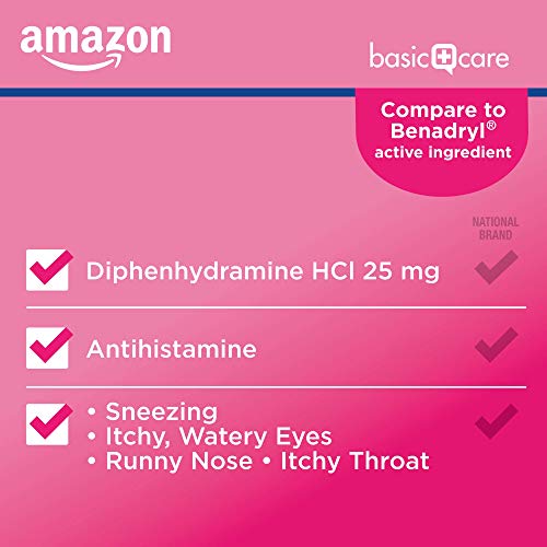 Amazon Basic Care Allergy Relief Diphenhydramine HCl 25 mg, Antihistamine Tab...
