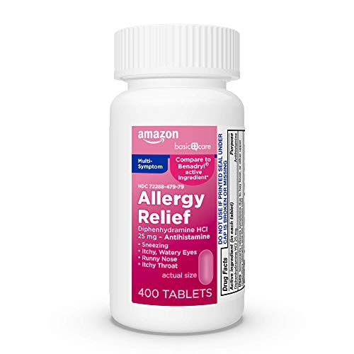 Amazon Basic Care Allergy Relief Diphenhydramine HCl 25 mg, Antihistamine Tab...