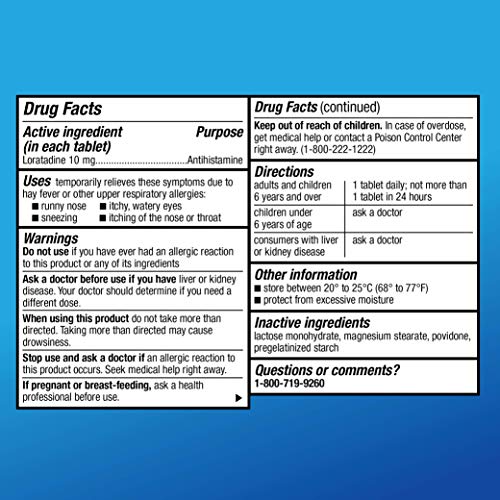 Amazon Basic Care Allergy Relief Loratadine Tablets 10 mg, Antihistamine, All...