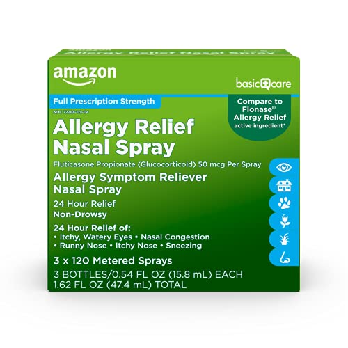 Amazon Basic Care Allergy symptom Reliever nasal spray 3 x 120 metered sprays...