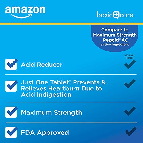 Amazon Basic Care Maximum Strength Famotidine Tablets 20 mg, Acid Reducer for...