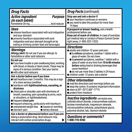 Amazon Basic Care Maximum Strength Famotidine Tablets 20 mg, Acid Reducer for...