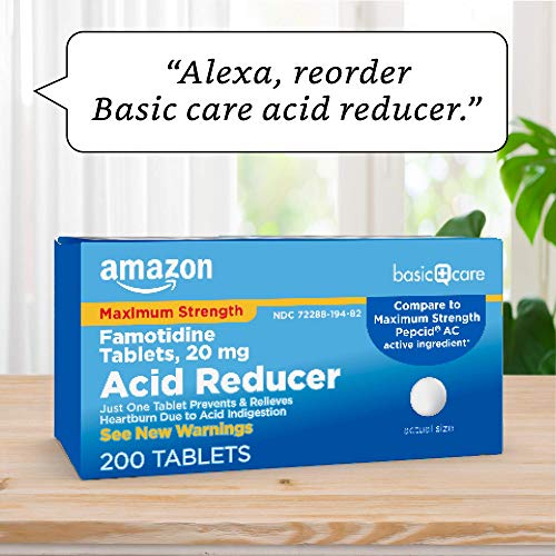 Amazon Basic Care Maximum Strength Famotidine Tablets 20 mg, Acid Reducer for...
