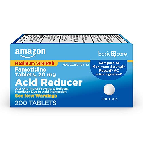 Amazon Basic Care Maximum Strength Famotidine Tablets 20 mg, Acid Reducer for...