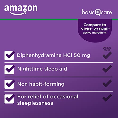Amazon Basic Care Night Time Sleep-Aid Liquid, Helps You Fall Asleep, Relieve...