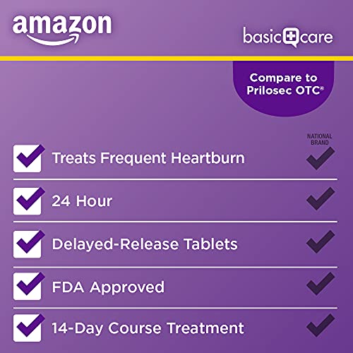 Amazon Basic Care Omeprazole Delayed Release Tablets 20 mg, Acid Reducer, Tre...