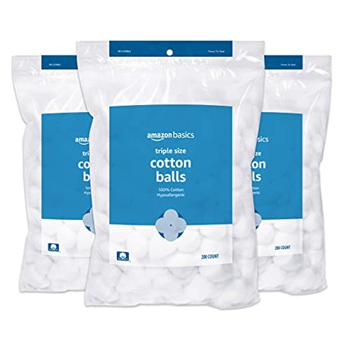 Amazon Basics Cotton Balls, 200ct, Pack of 3 (Previously Solimo)