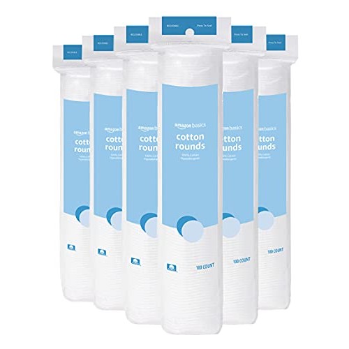 Amazon Basics Cotton Rounds, 100ct , Pack of 6 (Previously Solimo)