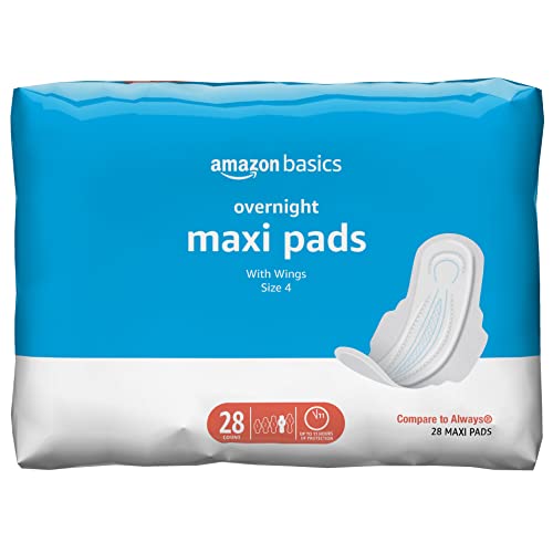 Amazon Basics Thick Maxi Pads with Flexi-Wings for Periods, Overnight Absorbe...