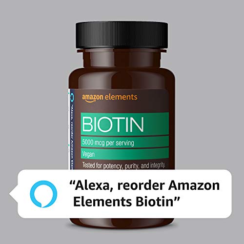 Amazon Elements Vegan Biotin 5000 mcg - Hair, Skin, Nails - 130 Capsules (4 m...