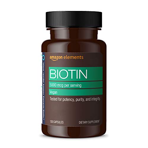 Amazon Elements Vegan Biotin 5000 mcg - Hair, Skin, Nails - 130 Capsules (4 m...