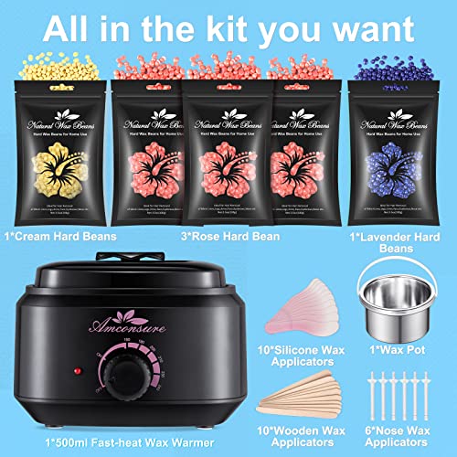 Waxing Kit, Amconsure Waxing Kit for Women Men Home Wax Warmer Hair Removal w...