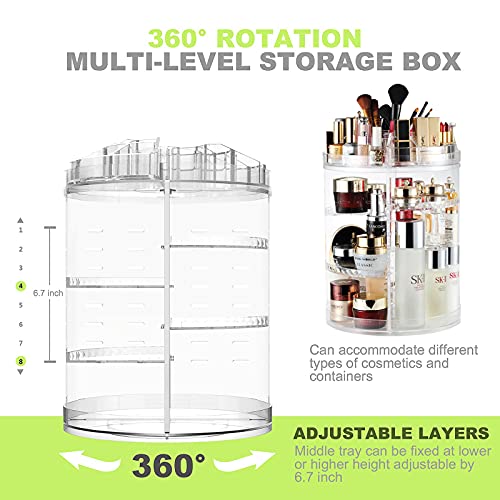 Makeup Organizer, 360 Degree Rotating Adjustable Cosmetic Storage Display Cas...
