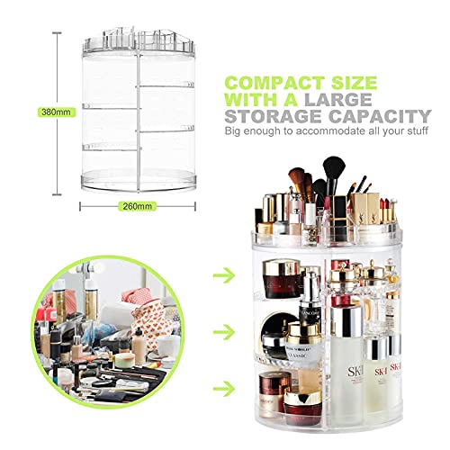 Makeup Organizer, 360 Degree Rotating Adjustable Cosmetic Storage Display Cas...