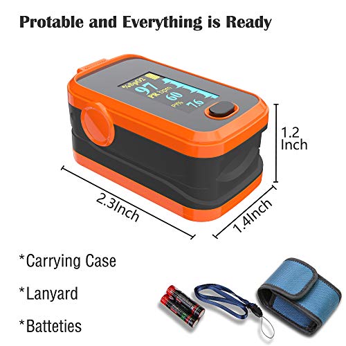 Pulse oximeter fingertip with Plethysmograph and Perfusion Index, Portable Bl...