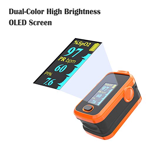 Pulse oximeter fingertip with Plethysmograph and Perfusion Index, Portable Bl...
