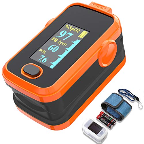 Pulse oximeter fingertip with Plethysmograph and Perfusion Index, Portable Bl...