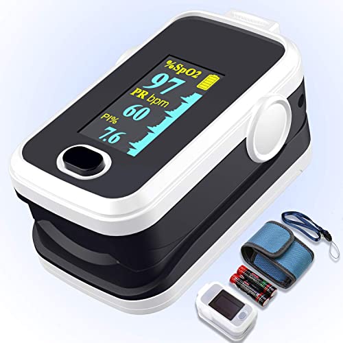 Pulse oximeter fingertip with Plethysmograph and Perfusion Index, Portable Bl...