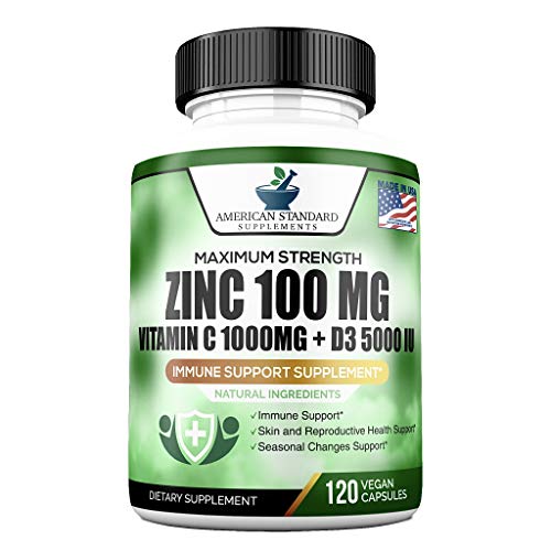 Zinc 100mg, Vitamin C 1000mg, Vitamin D 5000IU per Serving, Immune Support fo...
