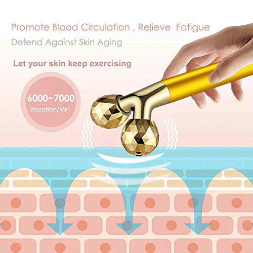 Face Massager Roller Golden 3D Roller Electric Facial Roller and T Shape Faci...