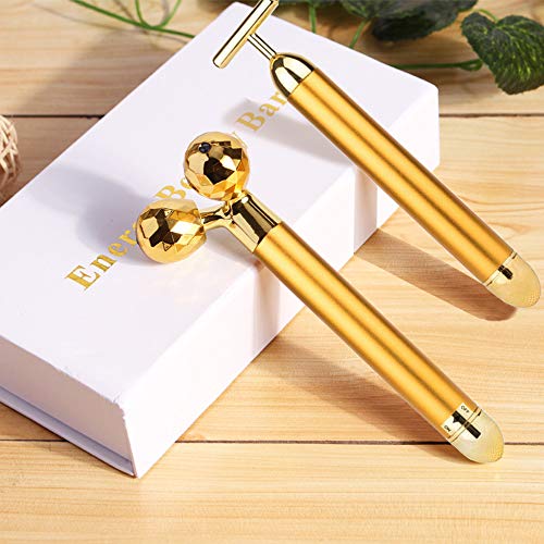 Face Massager Roller Golden 3D Roller Electric Facial Roller and T Shape Faci...