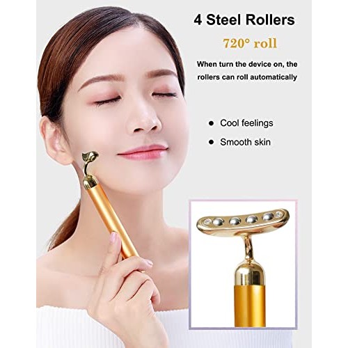 Face Massager Roller Golden Electric 3D Roller and T Shape Facial Massager Ki...