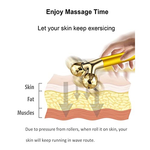 Face Massager Roller Golden Electric 3D Roller and T Shape Facial Massager Ki...