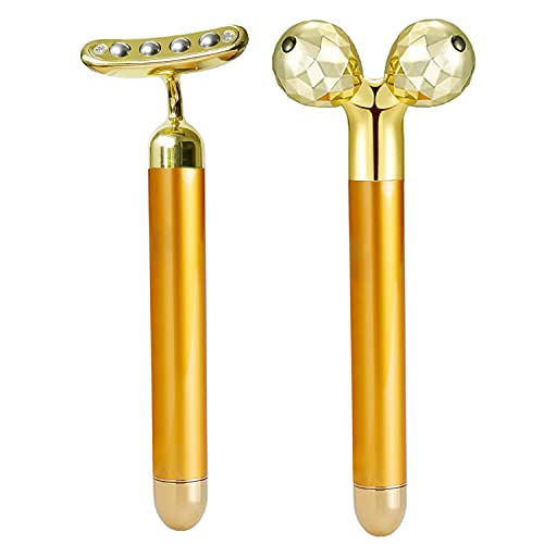Face Massager Roller Golden Electric 3D Roller and T Shape Facial Massager Ki...
