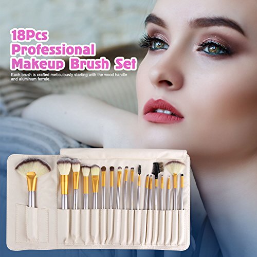 AMMIY Makeup Brushes 18 PCs Makeup Brush Set Professional Wood Handle Premium...