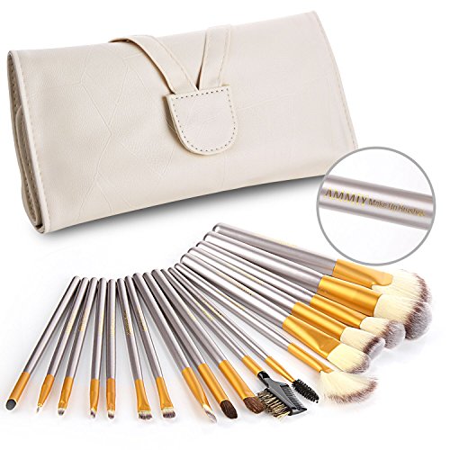 AMMIY Makeup Brushes 18 PCs Makeup Brush Set Professional Wood Handle Premium...
