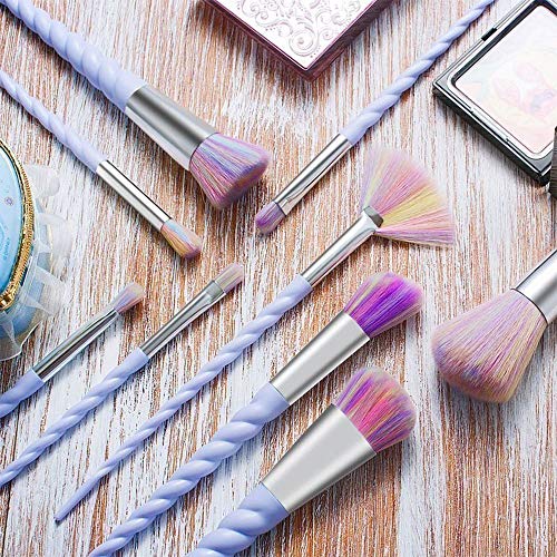 AMMIY Unicorn Makeup Brushes 10pcs With Colorful Bristles Unicorn Horn Shaped...